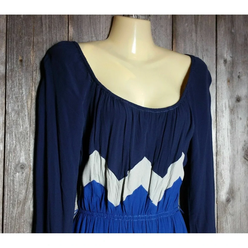 Max Edition S Dress Blue Colorblock Chevron Mini Coastal Boho Office Retro‎ Bold